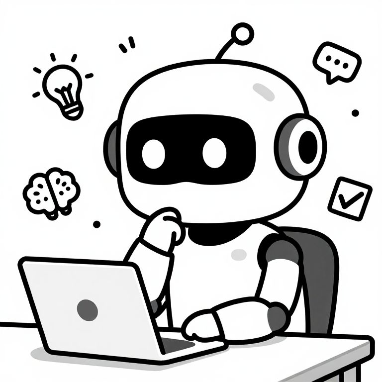 Noto AI ngồi trước laptop, suy nghĩ về critical thinking và phán đoán của con người